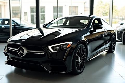 Mercedes noire détaillée dans un showroom lumineux
